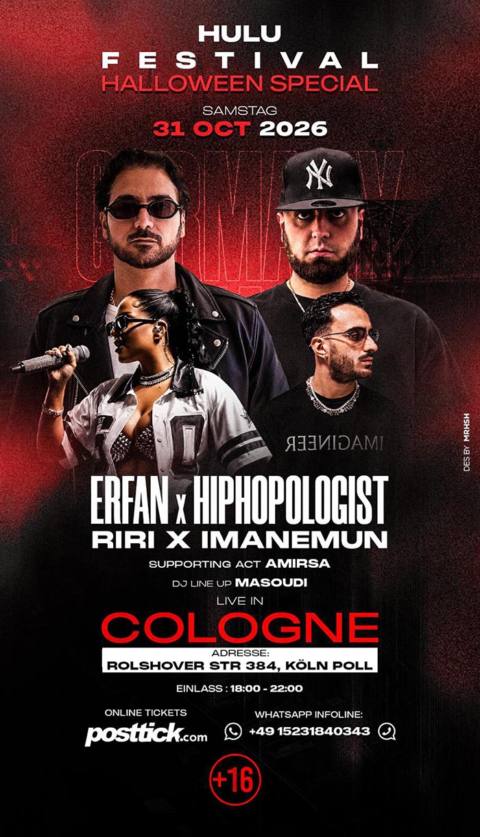 Erfan, Hiphopologist und Riri live on Stage - 31.10.2026 - Electrum - Köln